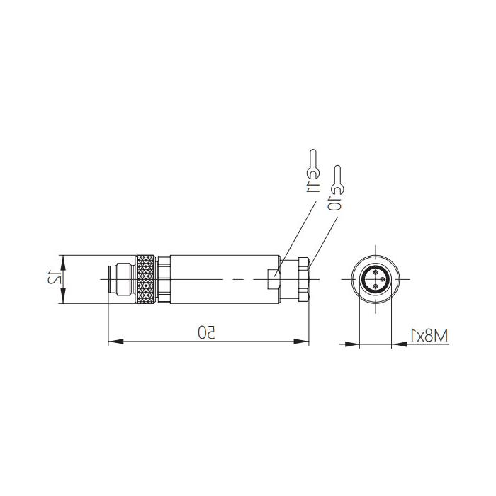 M8 3-PIN, straight male head, screw connection, 63F041