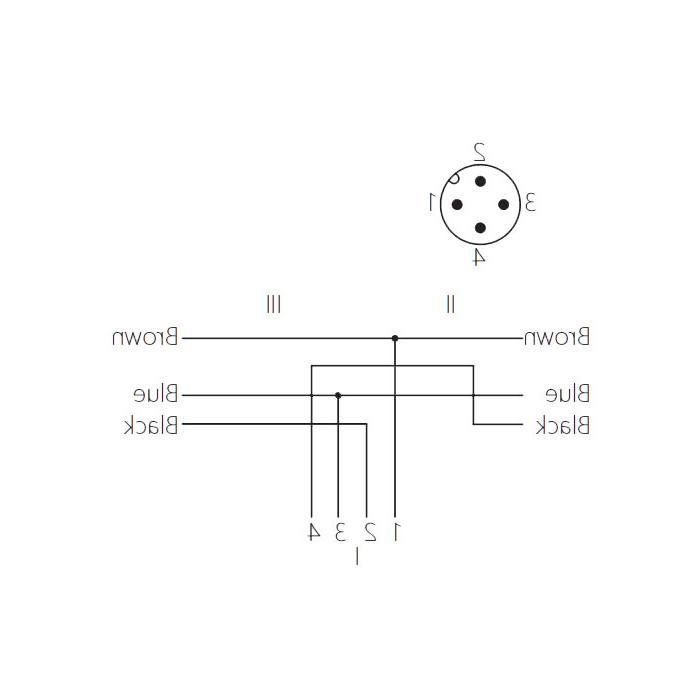 M12 4Pin公/2x自由端，y型预铸PUR拖链电缆，黑色护套，64SY01-XXX