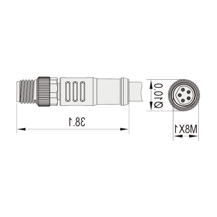 M8 5Pin, male straight, single-end pre-cast PVC non-flexible cable, with shielding,灰色护套、63S727-XXX