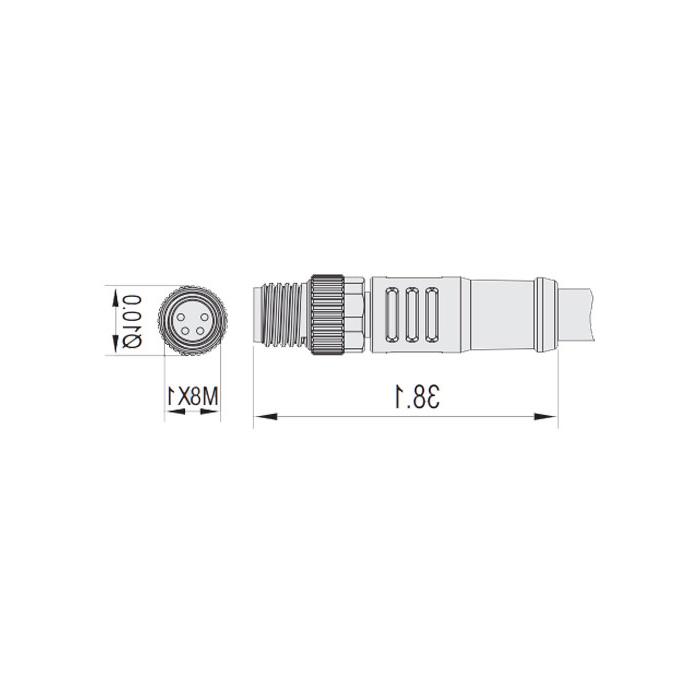 M8 4Pin, straight male head, high temperature resistance 120℃, single-end precast PUR flexible cable, black sheath, 63H061-XXX